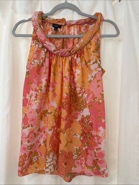 Talbots Pink Orange Floral Twist-Neck Tank